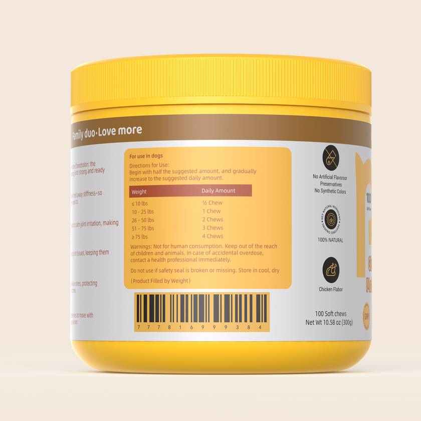 Hip & Joint Support Soft Chews with Glucosamine & Chondroitin—Chicken Flavor
